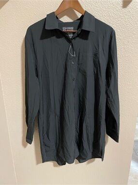 Men's Black Long-Sleeve Casual Button-Down Shirt UV Protection